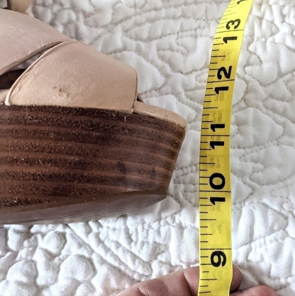aldo Nude Leather Platform Sandals Wood Wedge Heel 7.5 - Picture 10 of 11